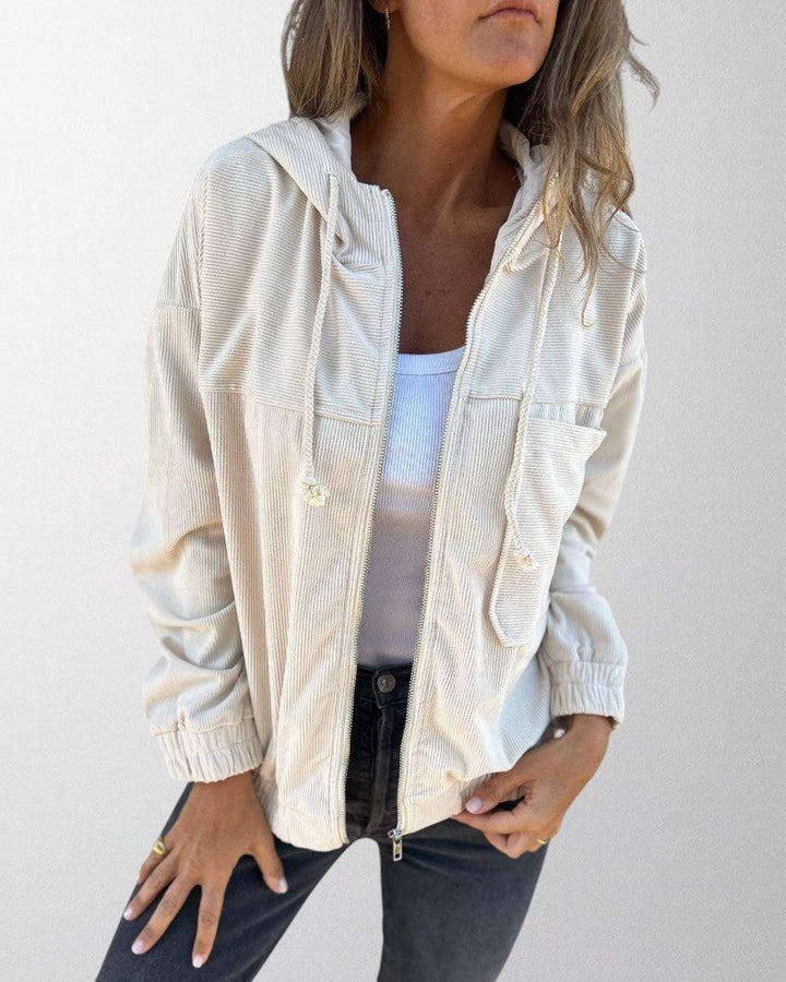 Olivia - Corduroy Hooded Jacket with Zip Fastening