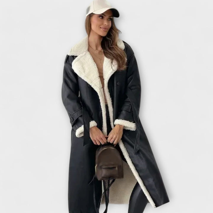 Maria – Long Classic Coat with Fleece Lining and Teddy Collar