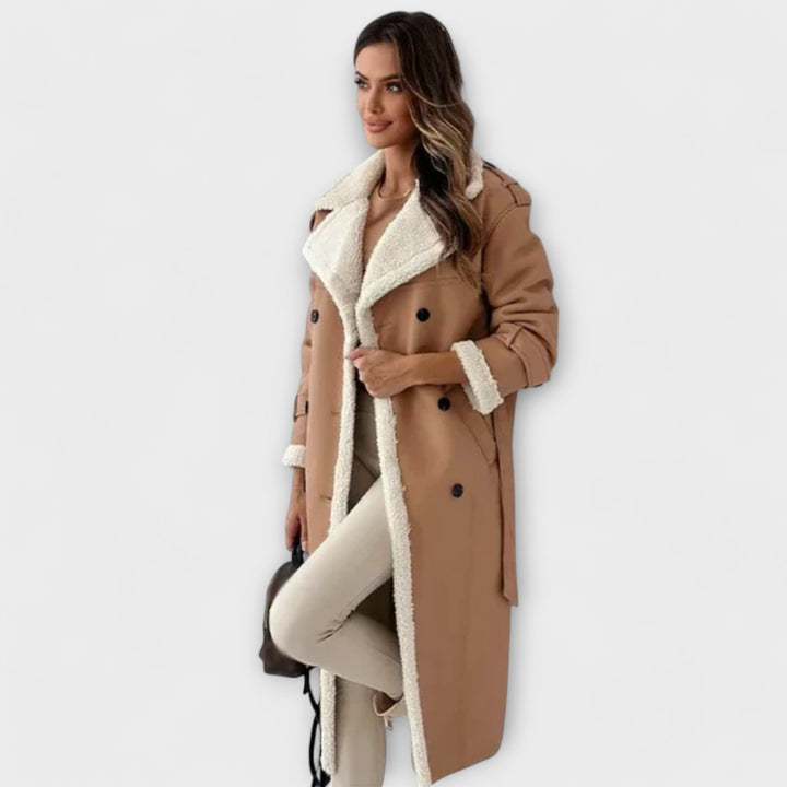 Maria – Long Classic Coat with Fleece Lining and Teddy Collar