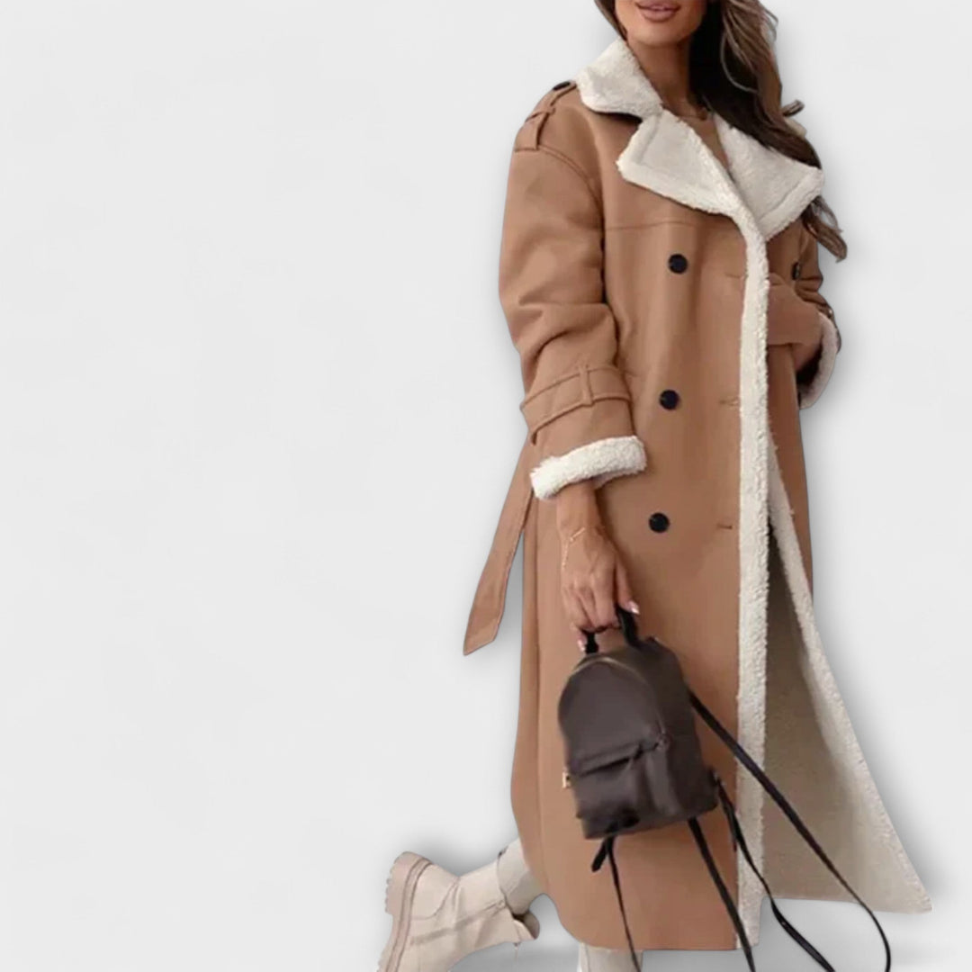 Maria – Long Classic Coat with Fleece Lining and Teddy Collar