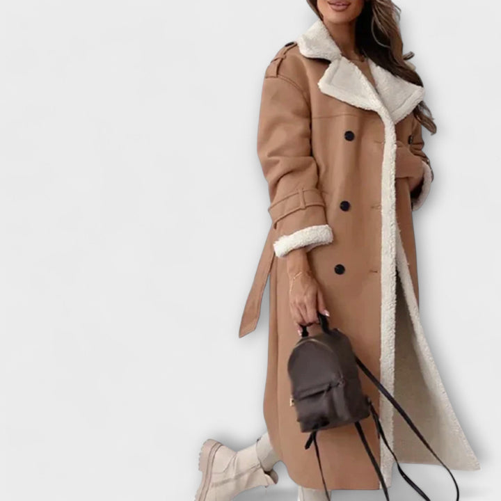 Maria – Long Classic Coat with Fleece Lining and Teddy Collar